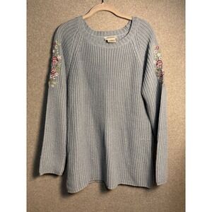 CW Classics Embroidered Sweater Large Light Blue Cottagecore Floral Knit